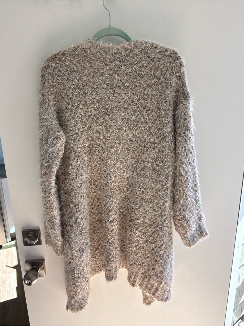 Alyx Fuzzy Knit Open Cardigan in Neutral Beige Blend